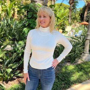 Mary Turtleneck Ribbed Top Soft Stretchy Material Color Ivory Long Sleeve Fitted